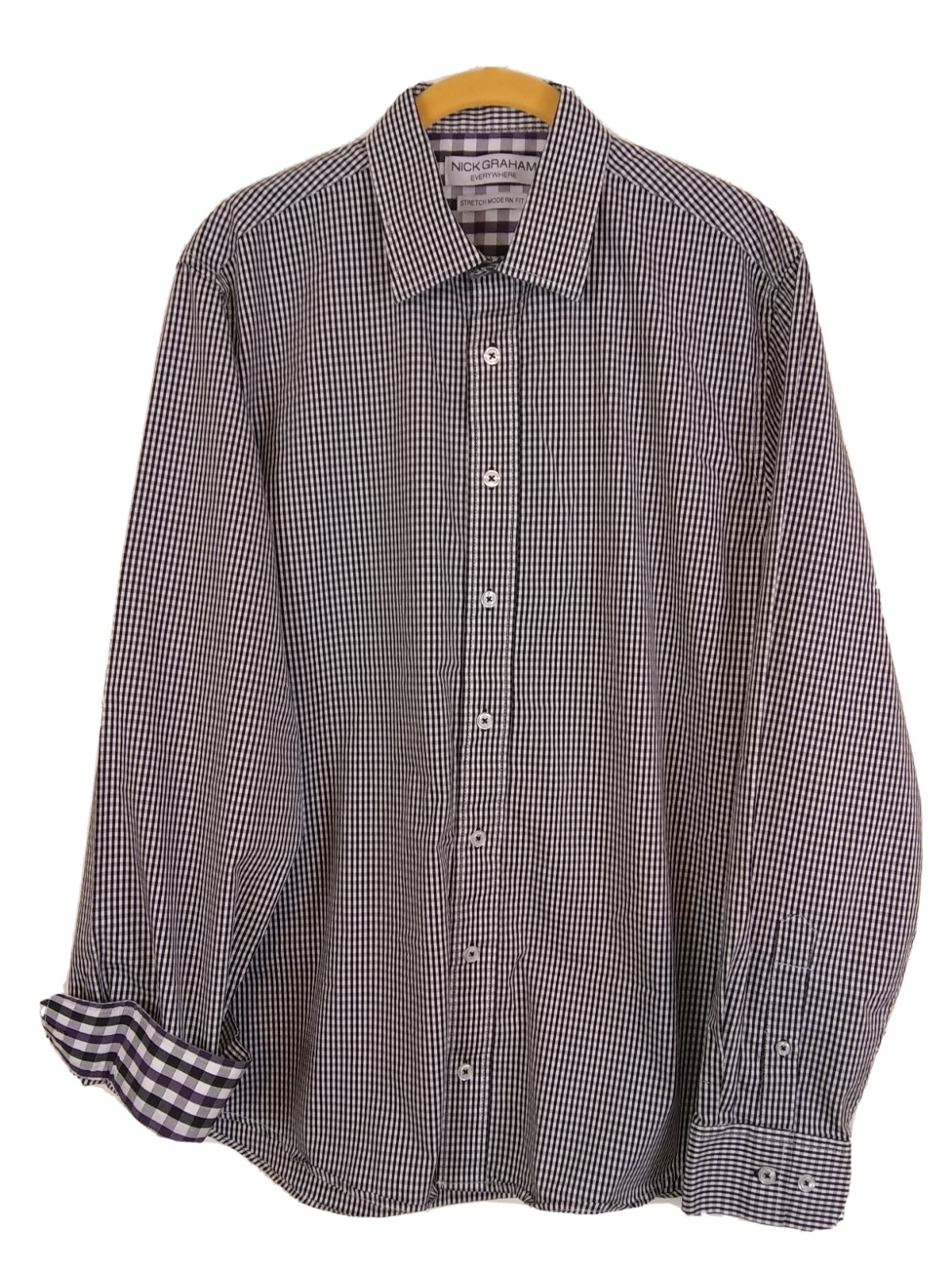 Nick Graham Everywhere Shirt Men M/M 15.5-16 Blk/Wht Cotton Stretch Mod Fit EUC