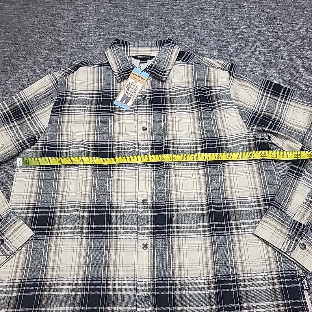 Eddie Bauer Mens Flannel Shirt Large Size Cream Button Front Long Sleeves Top