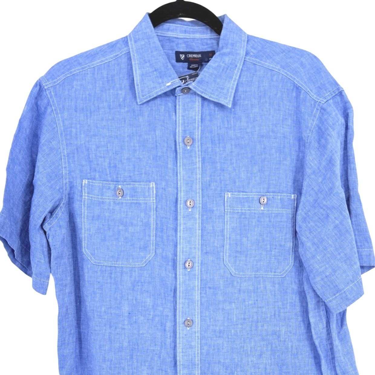 Mens New Preppy Nautical Blue Linen Blend Short Sleeve Button Dn Shirt Coastal M