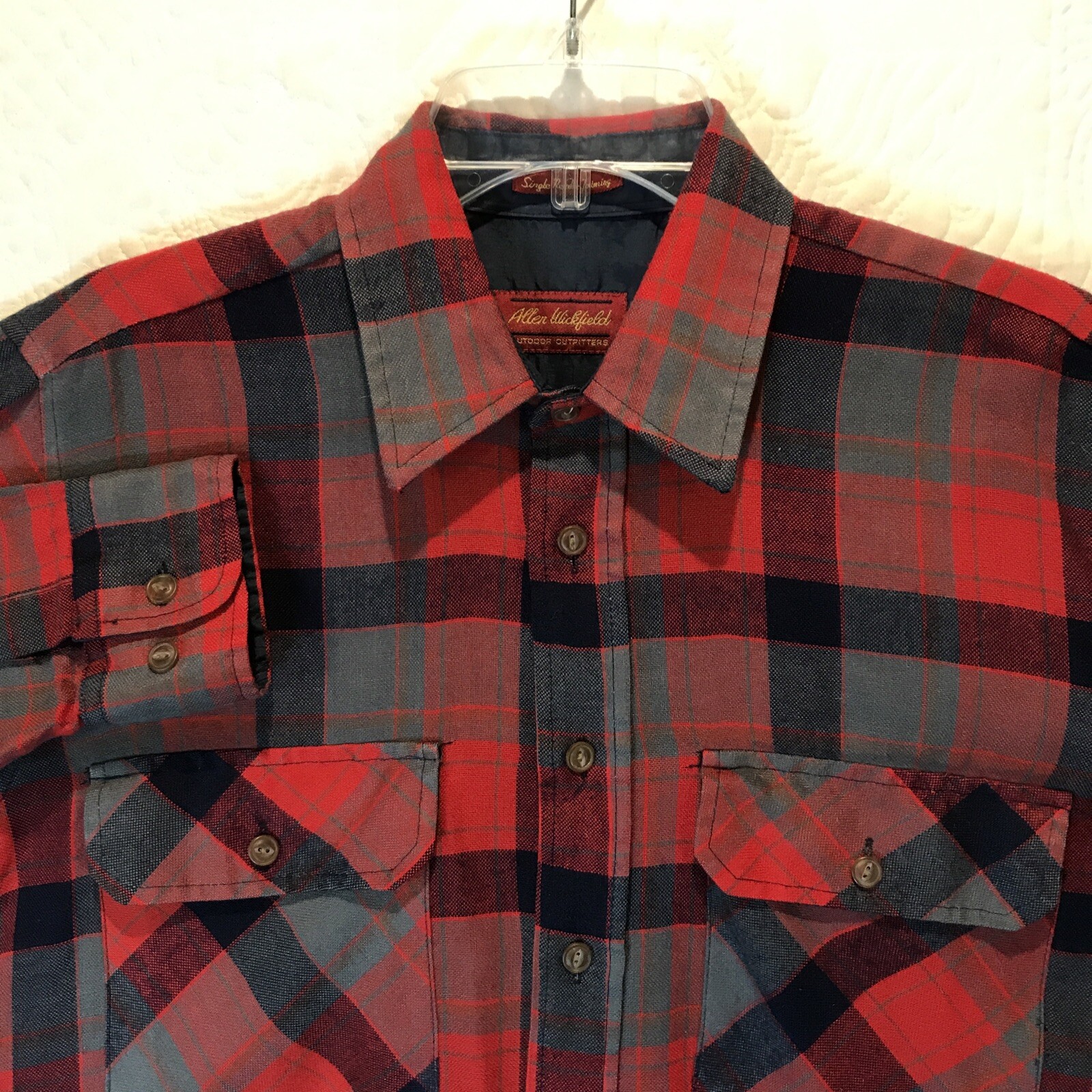 Allen Wickfield Shirt Mens M RED BLACK GREY Plaid Button