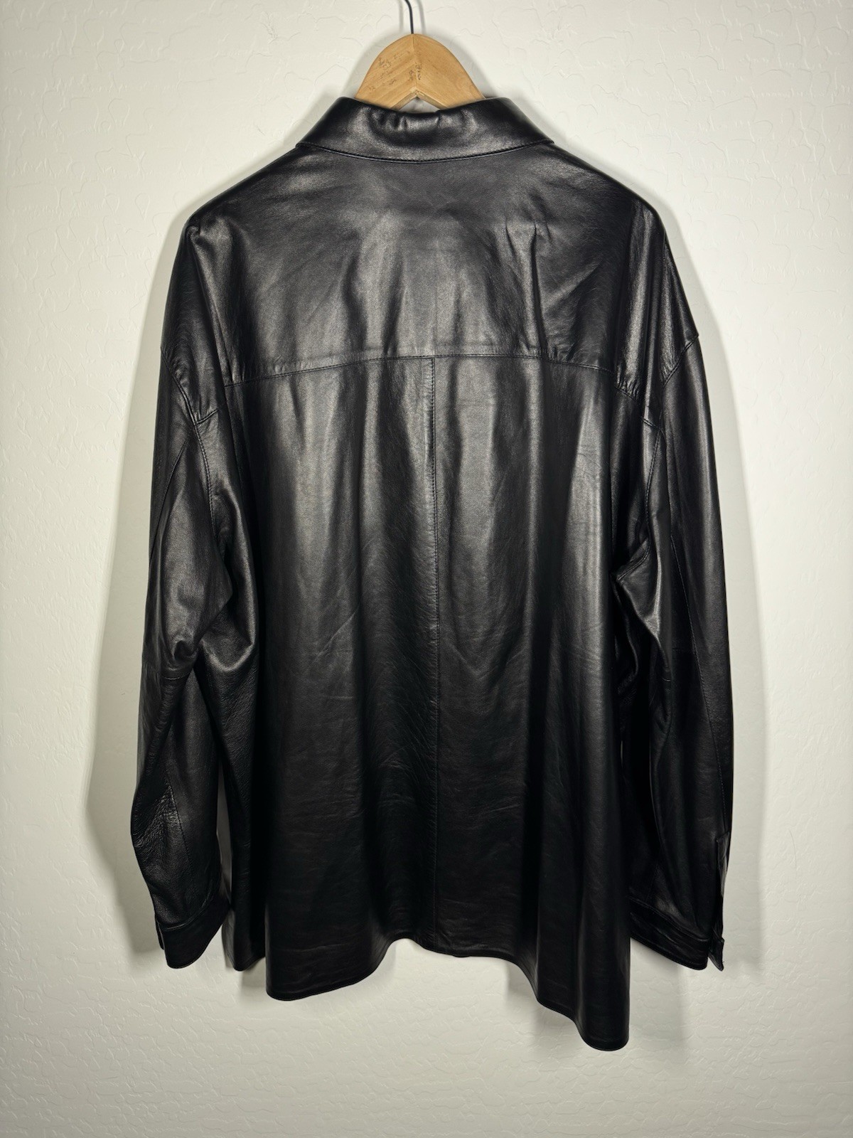Jose Luis Leather Overshirt Mens Size 52 Long Black Shirt Jacket Made In USA