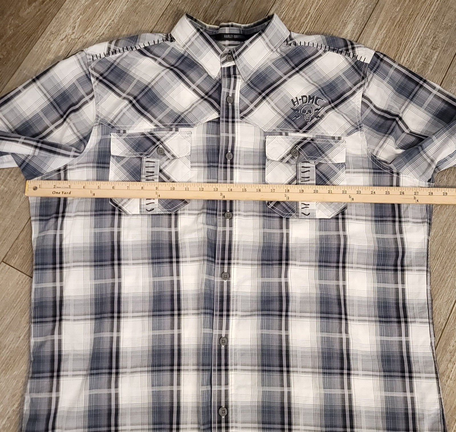 Harley Davidson Genuine Motorclothes Buton Down Shirt Men XXL Plaid SS Spell Out