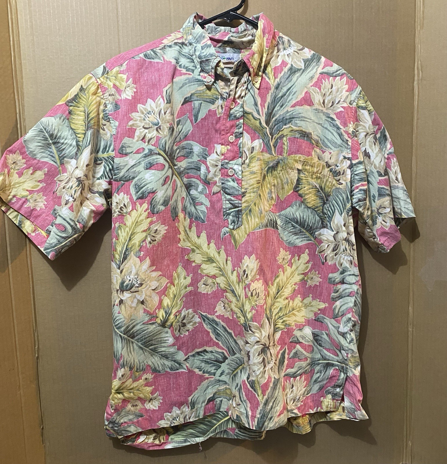 Reyn Spooner Men’s Large Hawaiian Vtg Aloha Shirt Pink Green Leaf Floral Button