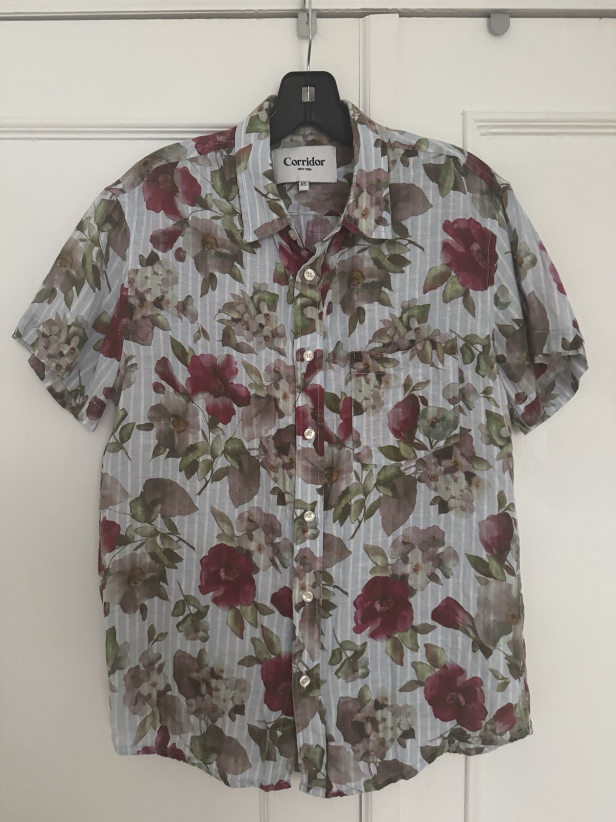 Corridor XS “Erotic Dreams” Printed Linen SS Button Up NWT Stripes + Floral