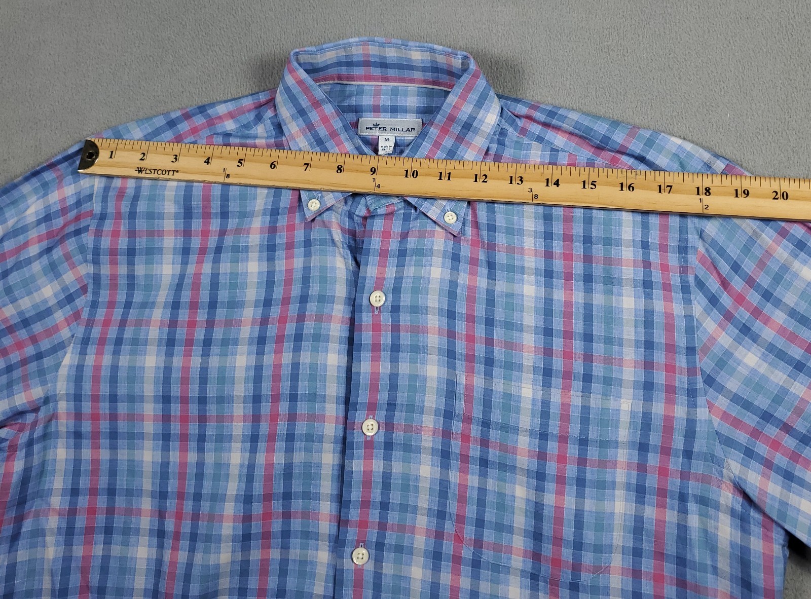 Peter Millar Crown Crafted Mens Sz M Blue Plaid Button Down L/S Shirt Cotton