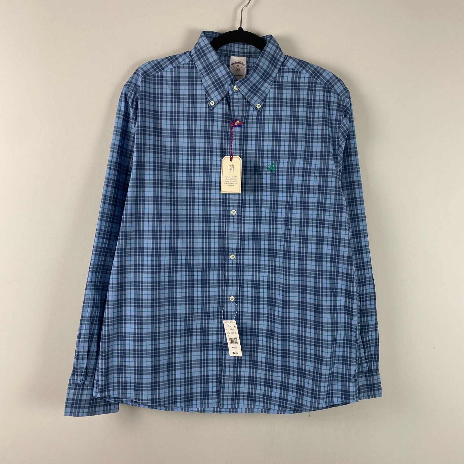 Brooks Brothers The Friday Shirt Mens Medium Button Up Blue Plaid Cotton
