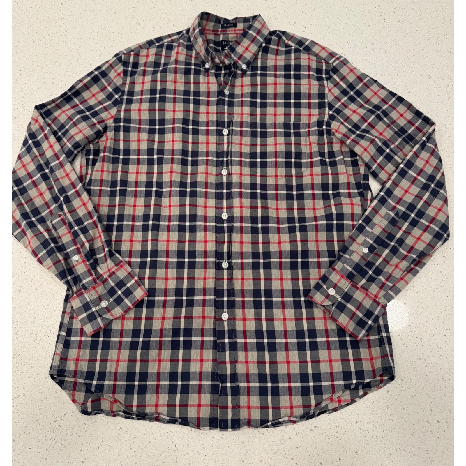 J.Crew Flex Washed Shirt Mens Medium Plaid Excellent Classic Fit Business Casual