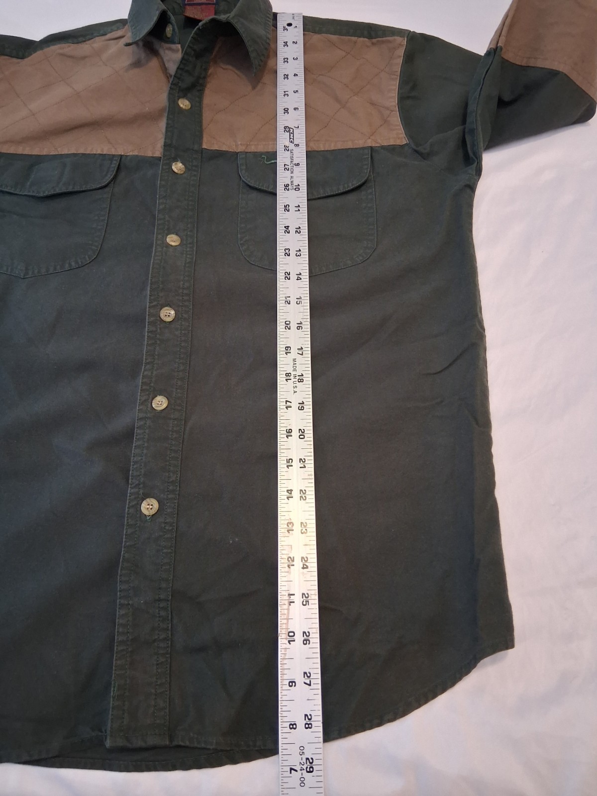 Vtg Duxbak Mens Hunting Shirt Size M Green Brown LS Pockets See Pictures