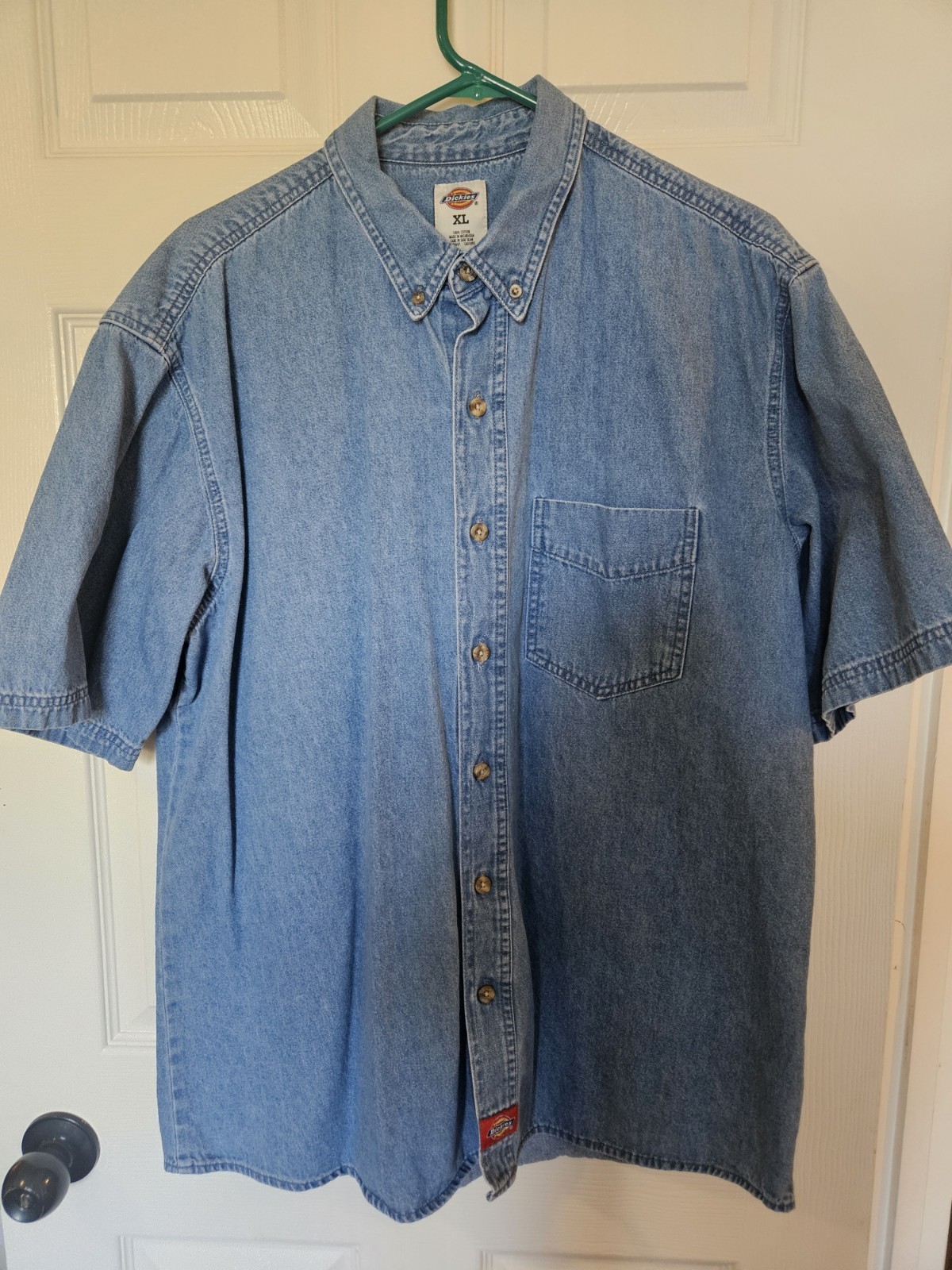 Dickies Men’s XL Blue Solid Denim Cotton Pocket Short Sleeve Button-Up Shirt