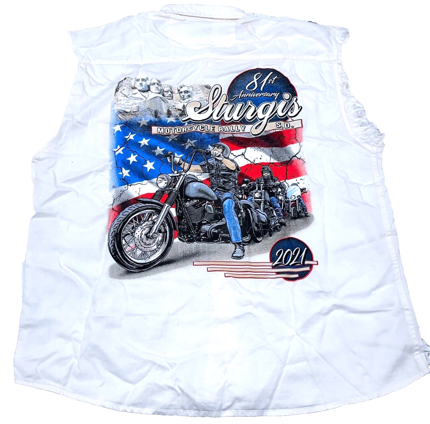 Sturgis Biker Shirt Men Large White Denim Vest Button Up Rally Sleeveless Retro