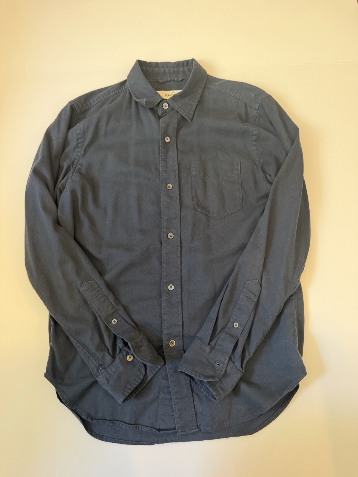 Buck Mason Men’s S Blue Solid Twill Long Sleeve Button-Up Shirt Pockets