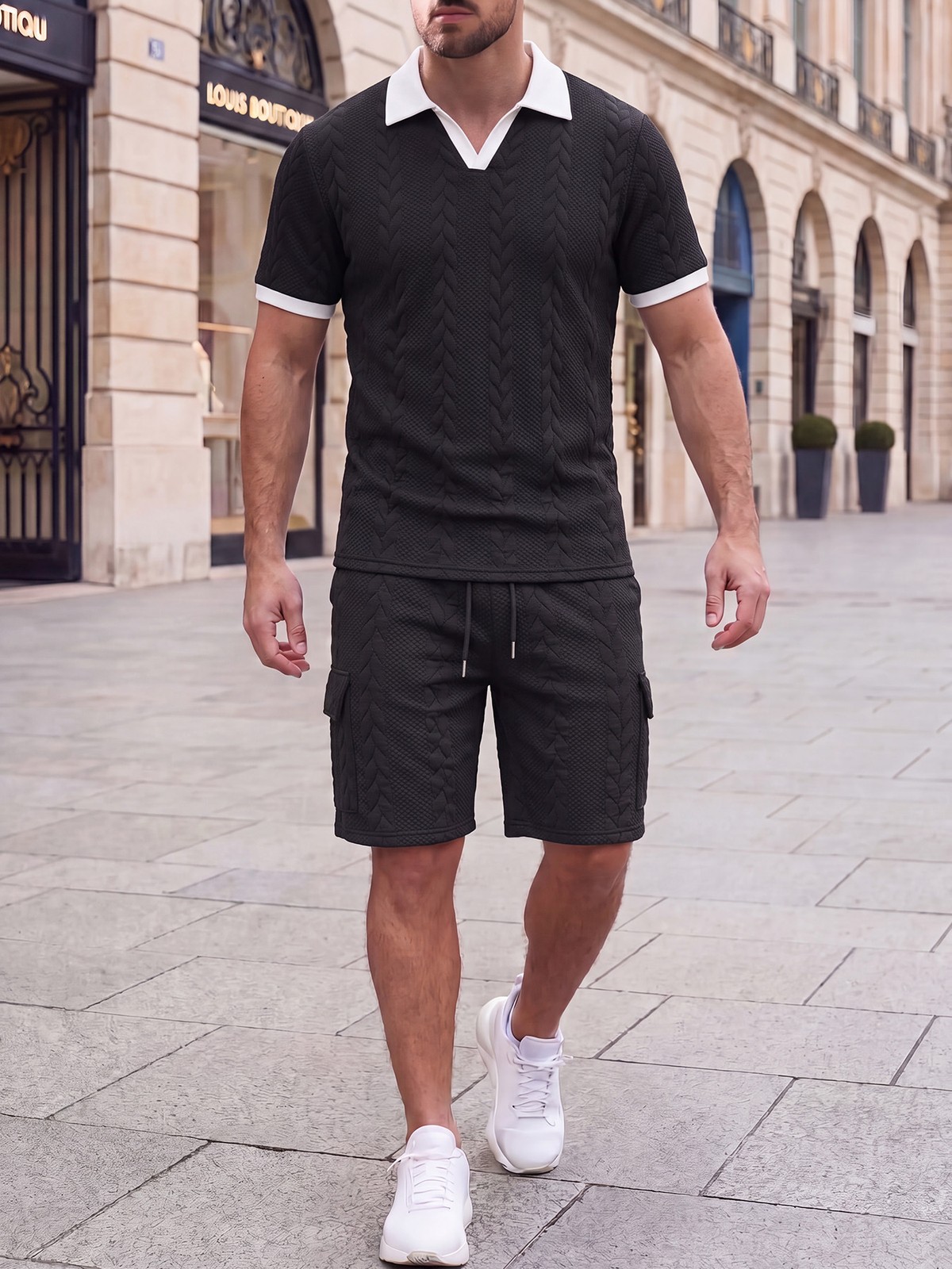 Trendy Jacquard V-neck Lapel Men’s Top
