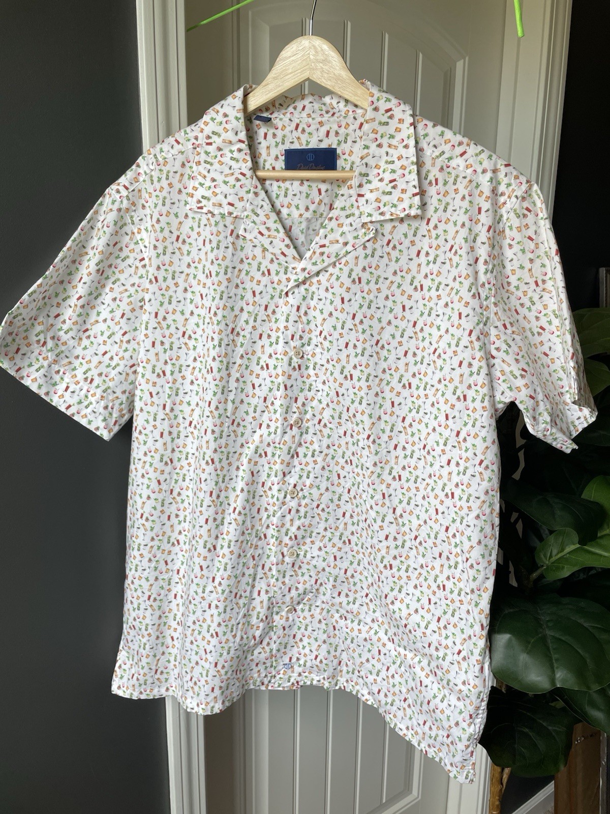 David Donahue Men’s L Cocktail S/S Button-down Party Shirt Spring Summer Cotton