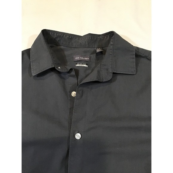 Van Heusen Mens Never Tuck Slim Fit Long Sleeve Button Down Shirt Black Large