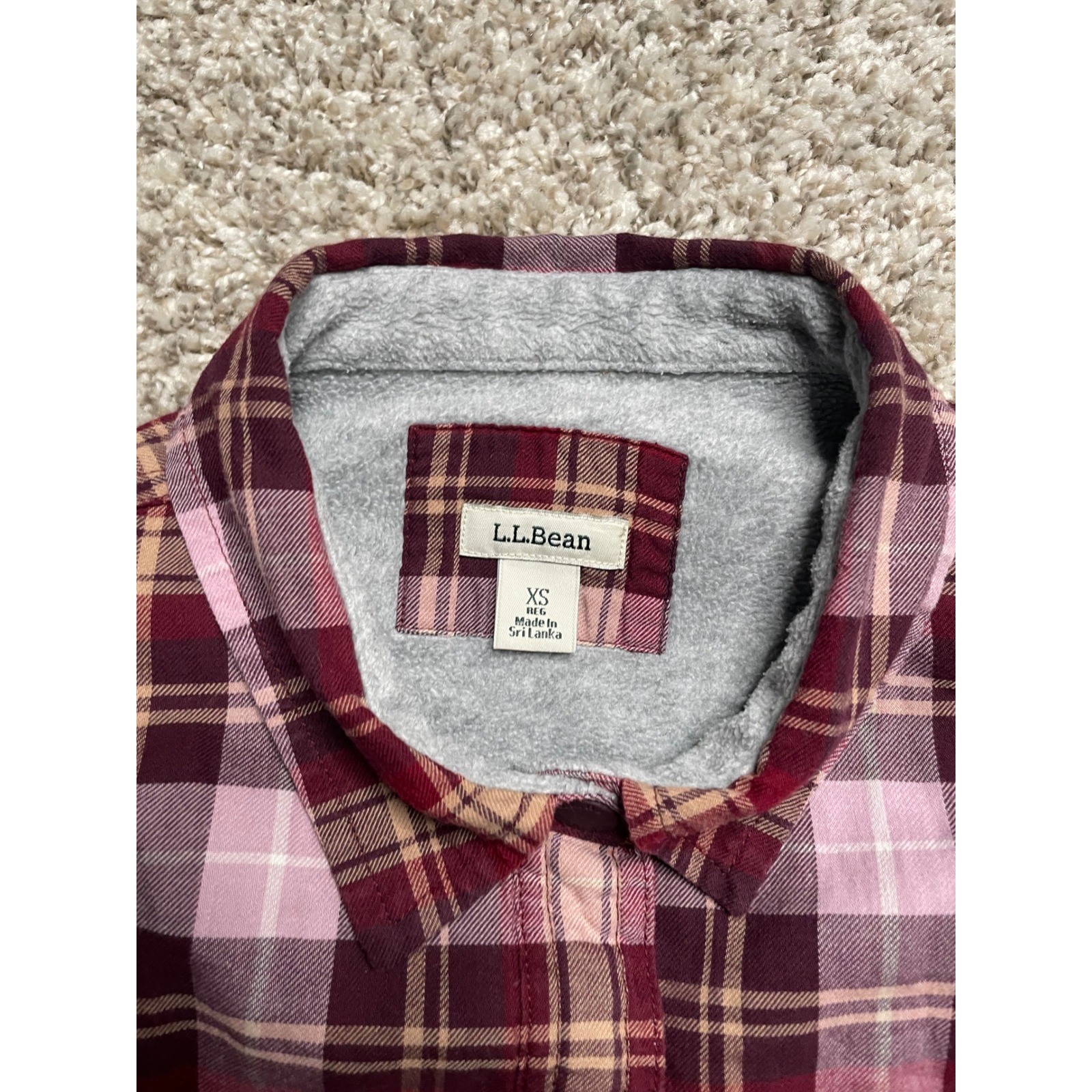 LLBean Plaid blanket Lined Shirt flannel Jacket Burgundy lumberjack