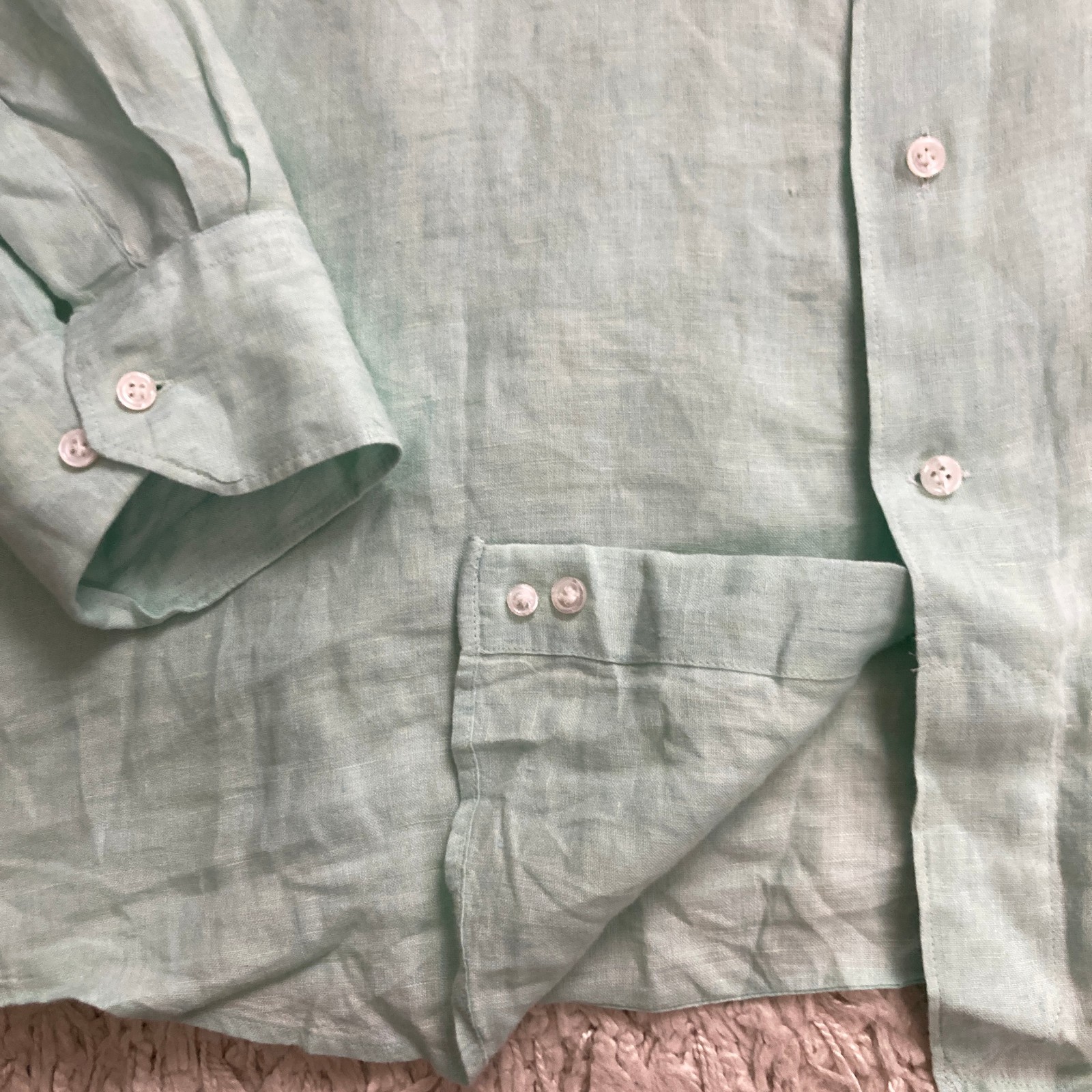 Peter Millar Crown Crafted Linen Shirt Mens XL Green Button Up Long Sleeve