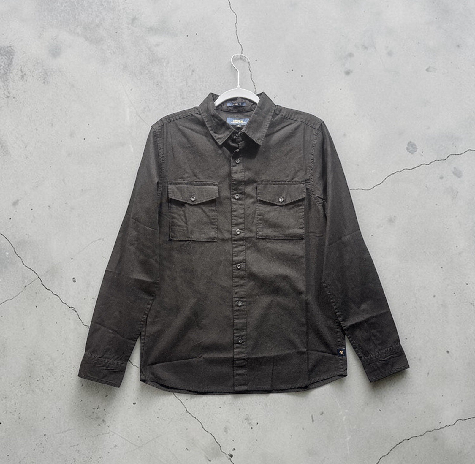 Roark Shirt Mens Well Worn Classic Fit Long Sleeve Organic Cotton Black Small