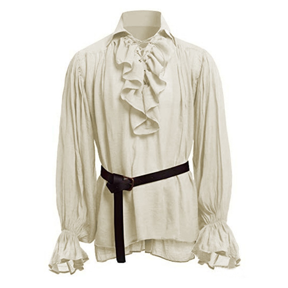 Fashionable Men’s Top With Puff Sleeves & Ruffled Collar Choose From 4 Colors
