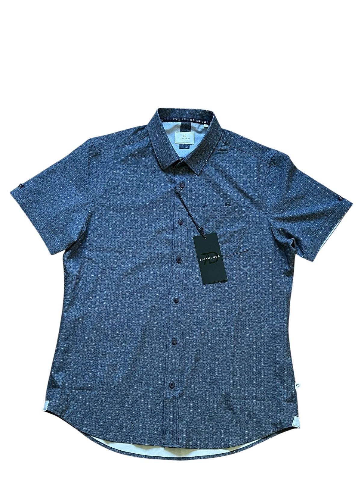 7 Diamonds Cube 4-Way Stretch Short Sleeve Button-Down Shirt, Size Medium