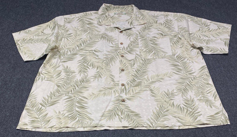 Tommy Bahama XXL 100% Silk Hawaiian Camp Shirt Green Leaf Print 10368