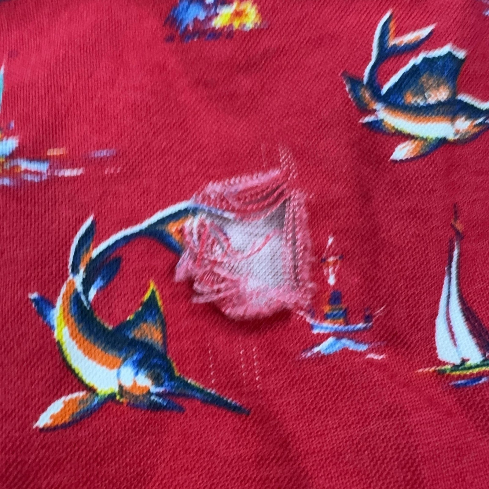 Ralph Lauren Shirt Mens XL Red Nautical Marlin Print Short Sleeve Button Front