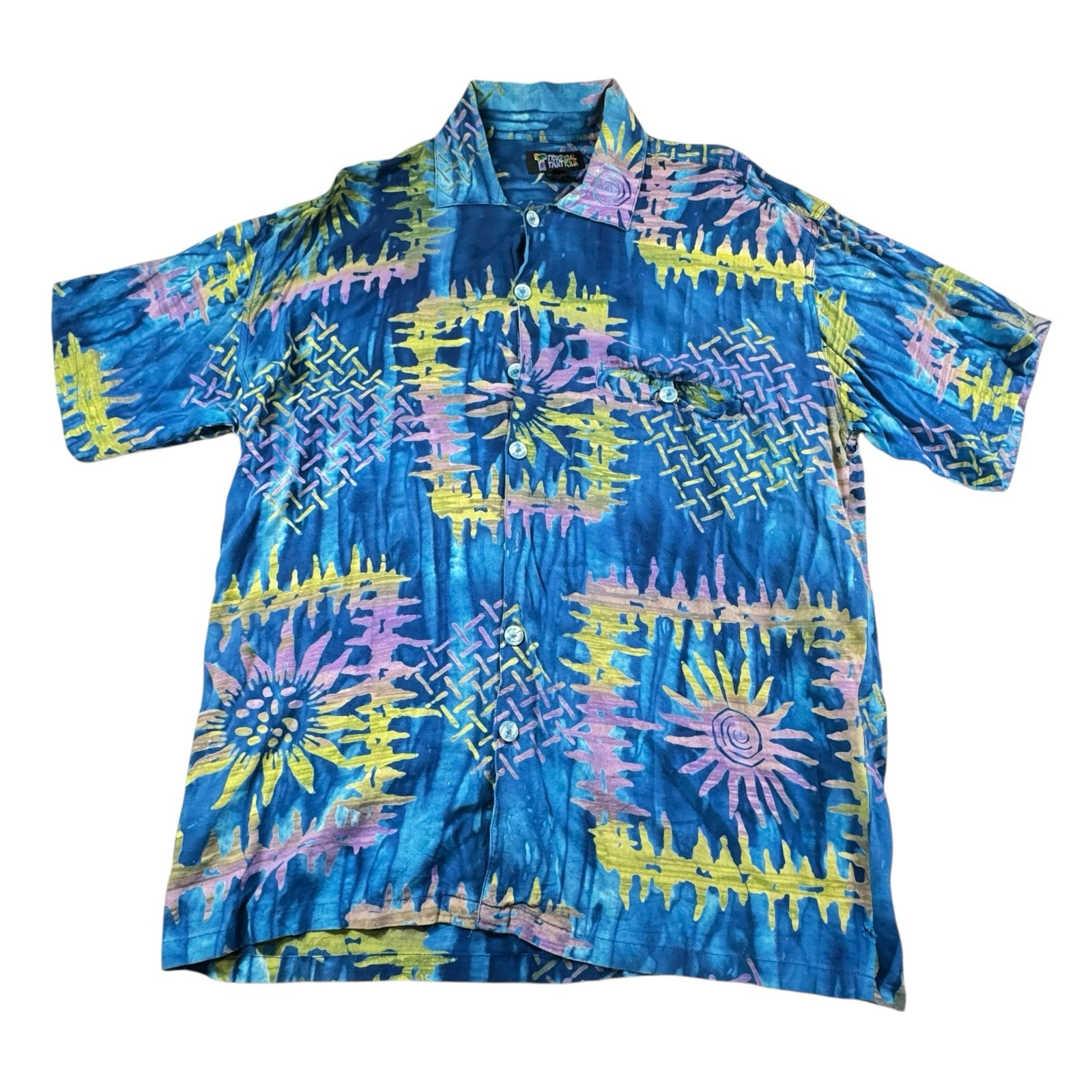 Tropical Tantrum Shirt Mens Medium 80s 90s Vintage Pop Culture Hawaiian Batik