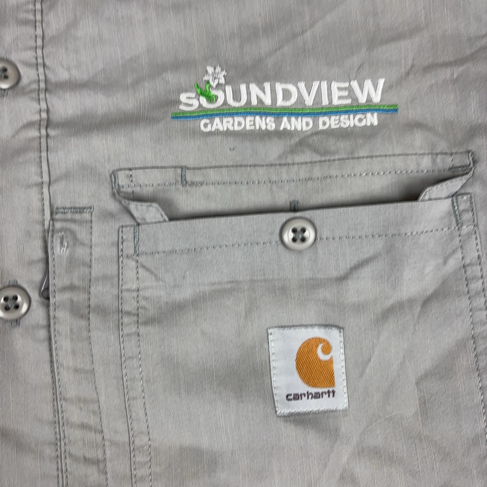 Carhartt Force Shirt Mens Large Gray Long Sleeve Button Up Soundview Logo