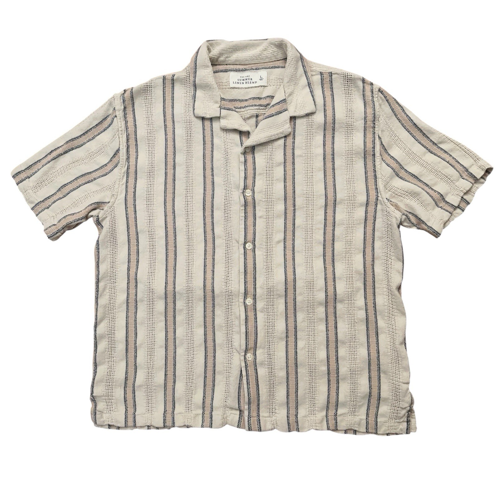 Abercrombie & Fitch Shirt Mens L Summer Linen Blend Short Sleeve Beige Striped