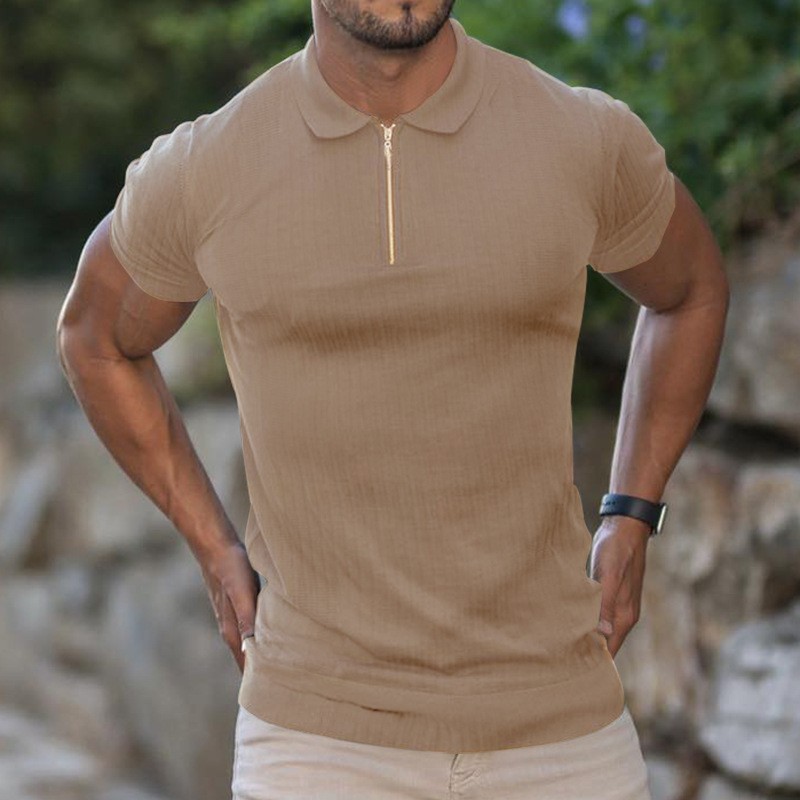 Summer Men’s Zip Vertical Stripe Stretch Athletic Polo