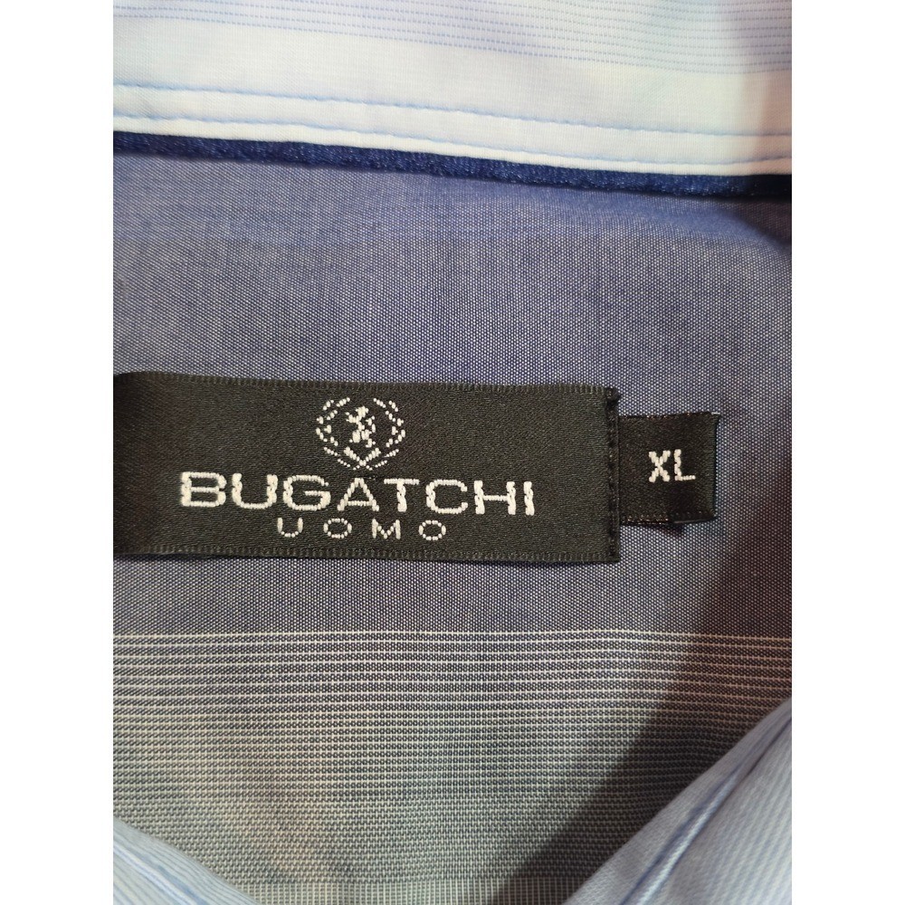 Bugatchi Uomo Mens XL Blue Ombre Striped Floral Embroidered Button Down Shirt