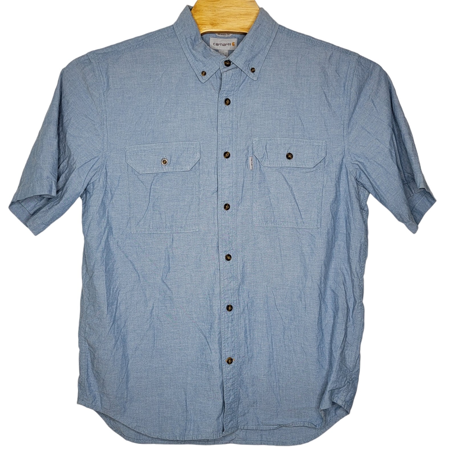 Carhartt Large Blue Short Sleeve Button Front Relaxed Fit Men’s Shirt