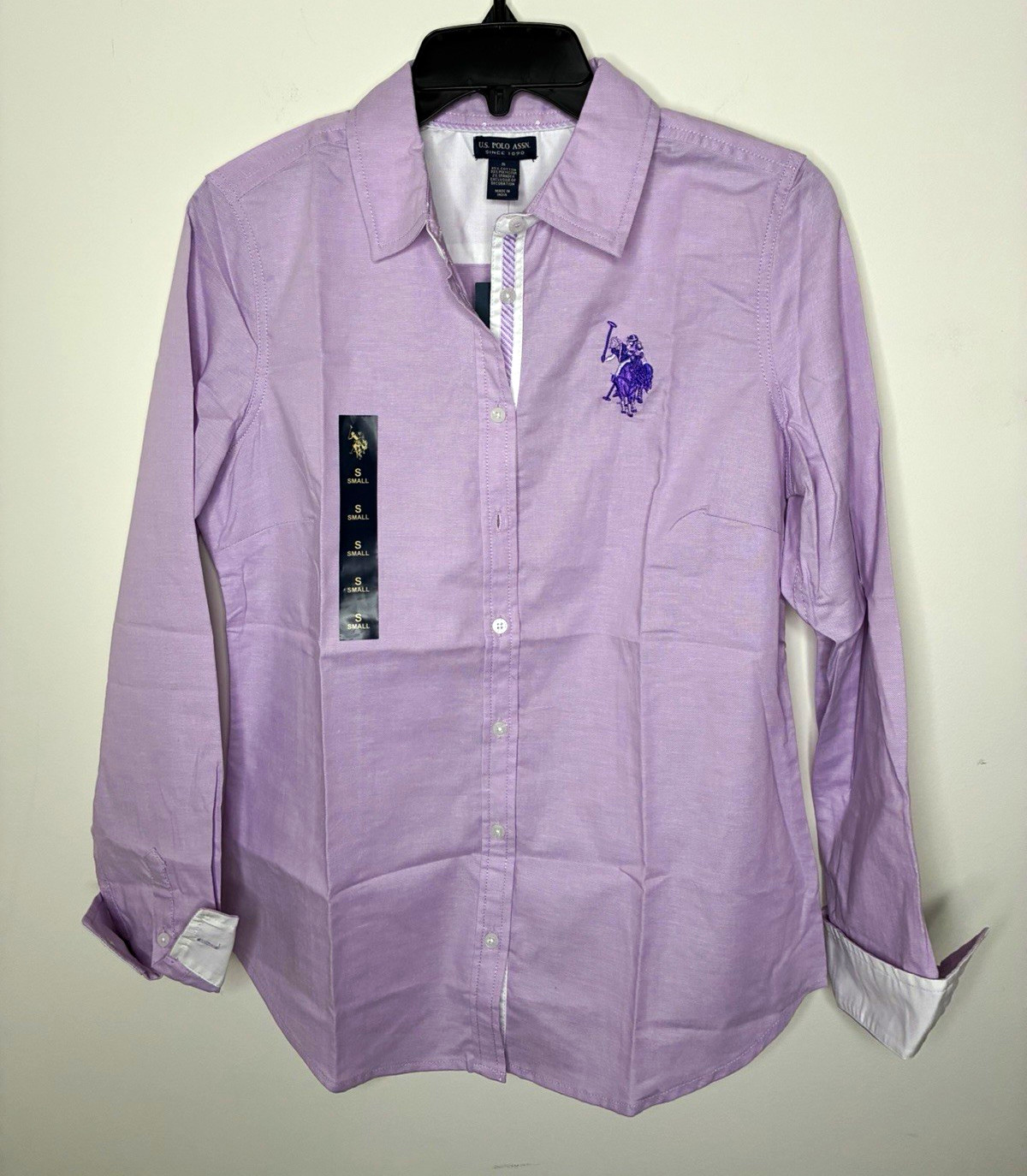 NWT U.S. Polo Assn Men’s S Purple Solid Long Sleeve Button-Up Shirt Point Collar