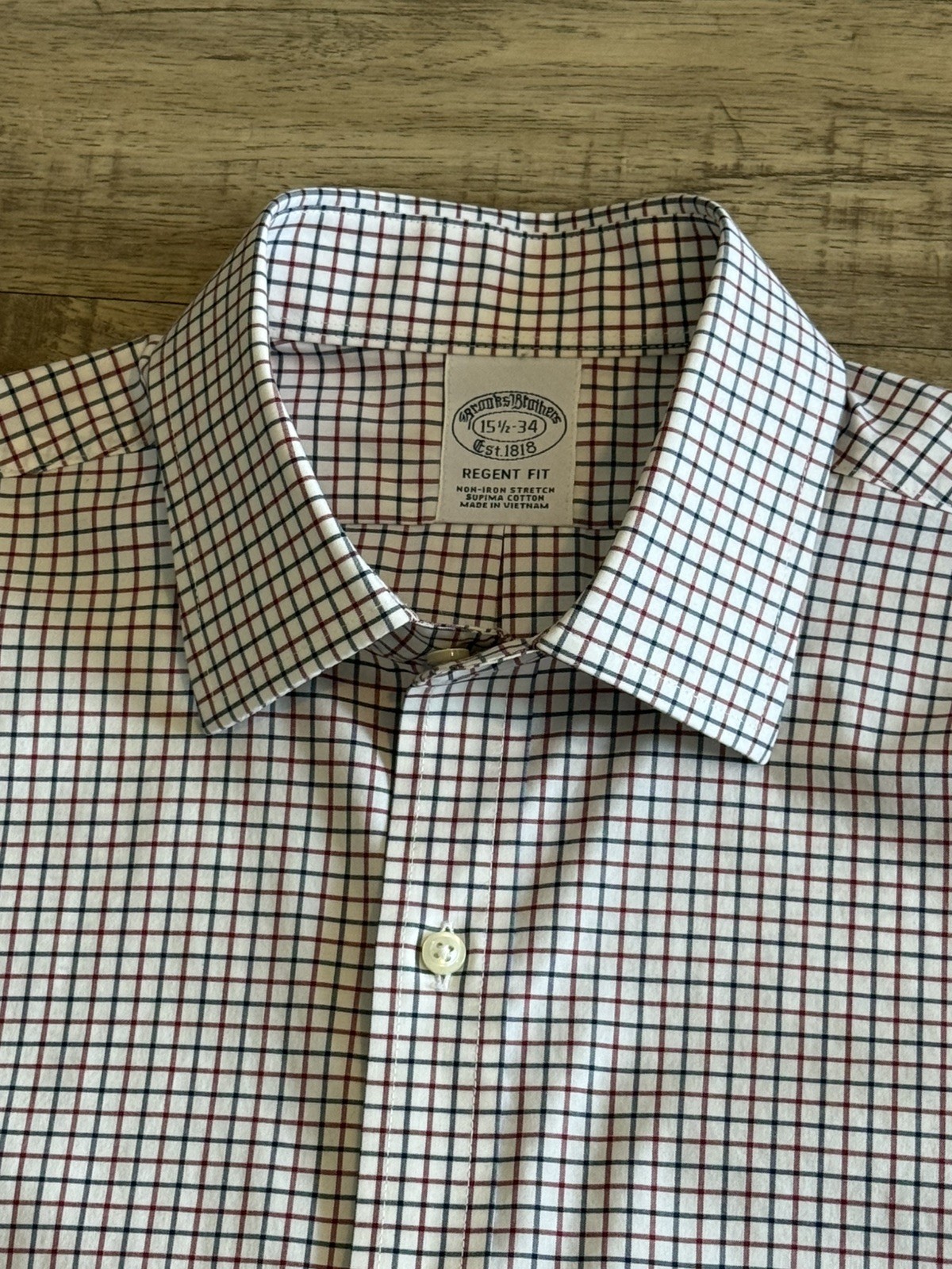 Brooks brothers Supima Cotton Regent Men’s Button Down red blue check 15.5 34 M
