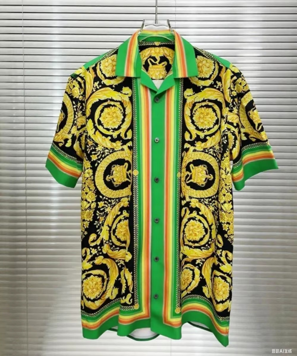 Button Down Shirt Men Luxurious European Silk Dress Shirt Short Sleeve Shirts