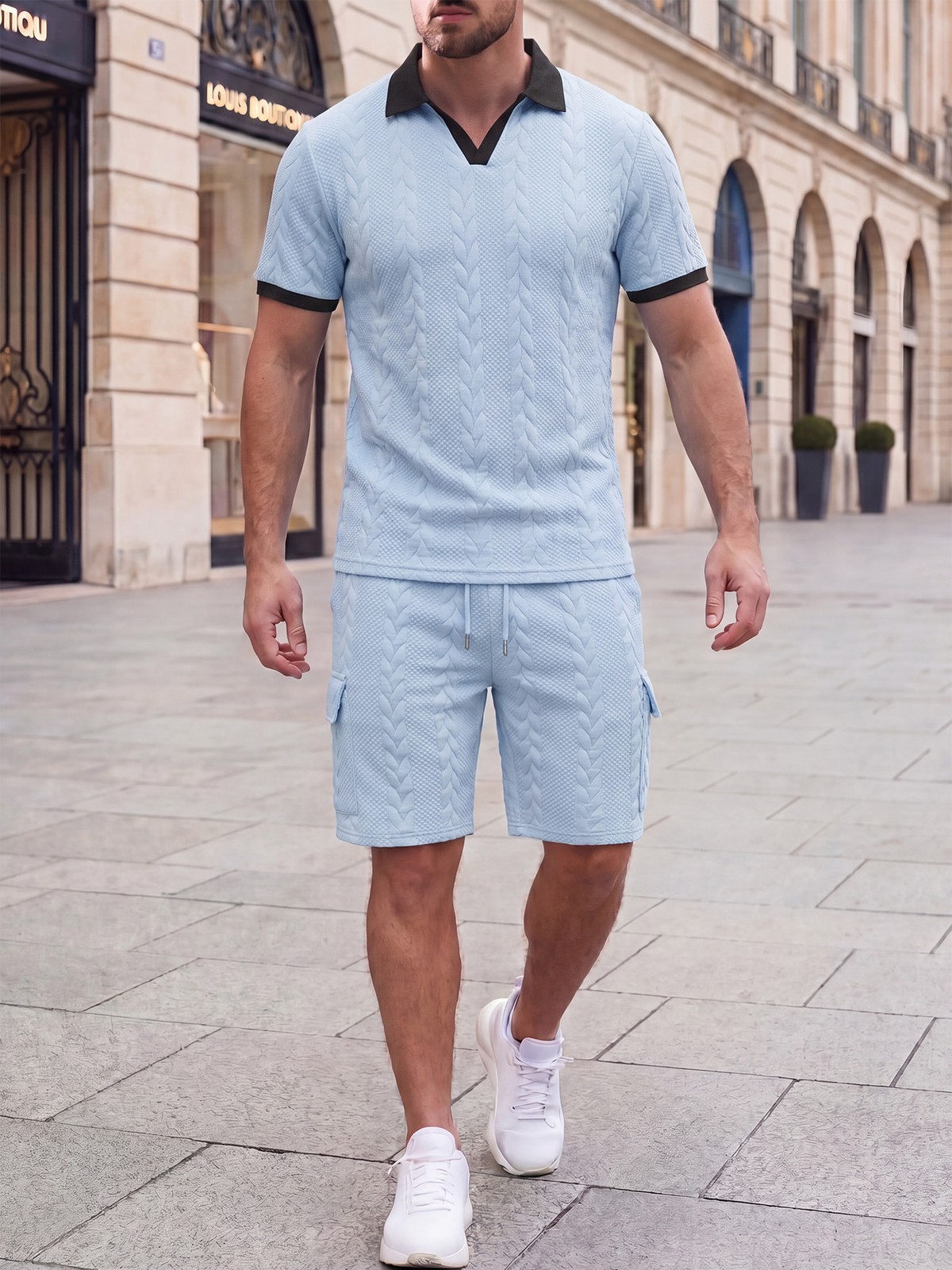 Trendy Jacquard V-neck Lapel Men’s Top
