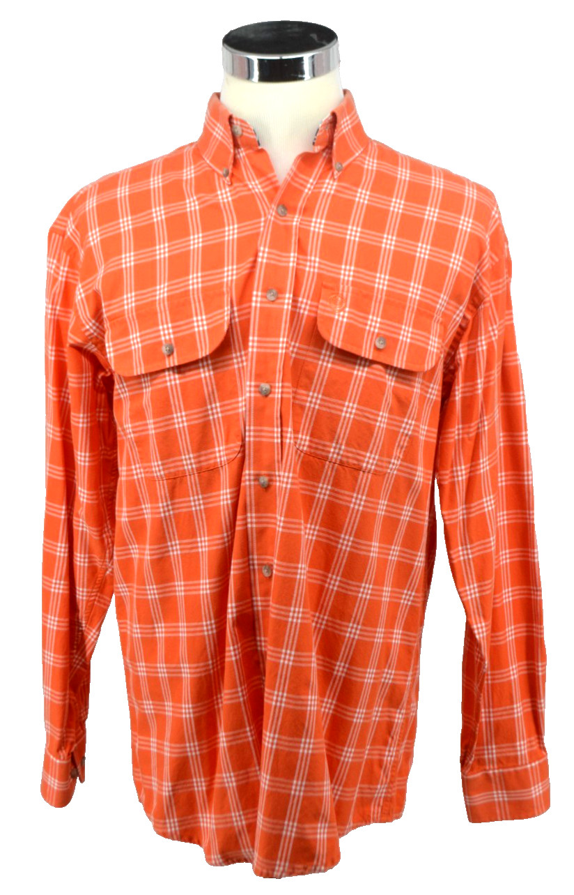 WRANGLER George Straight Collection Button Front Shirt SIZE MEDIUM Orange Plaid