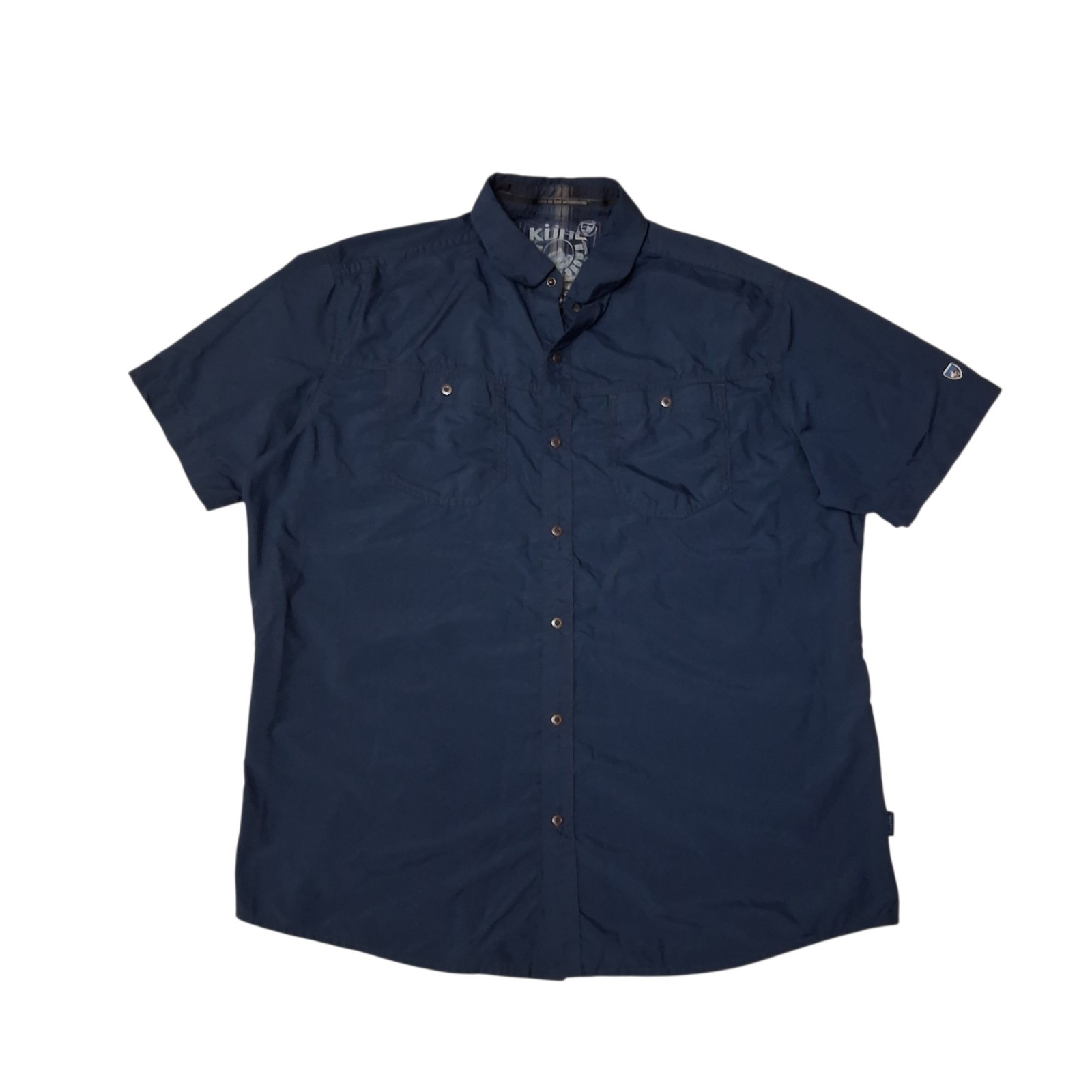 Kuhl Men’s Medium Shirt Button Up Short Sleeve 100% Polyester Solid Blue