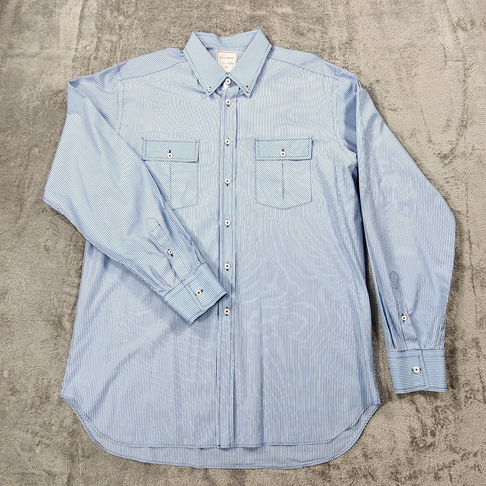 Billy Reid Shirt Mens XXL Double Breast Pockets Dress Striped Blue NWOT