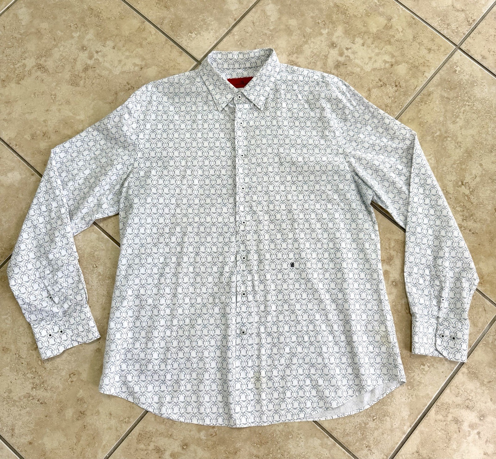 Carolina Herrera Men’s White Toucan Bird Cotton Long Sleeve Shirt Sz. 17.5