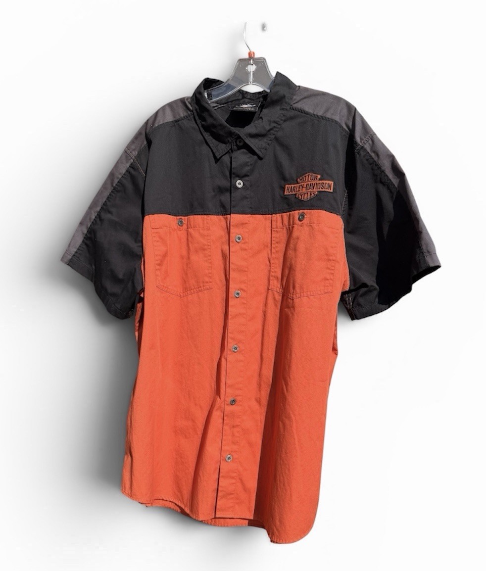 SWEET Orange Harley-Davidson Genuine Motorclothes Men’s Colorblock Shirt 2XL