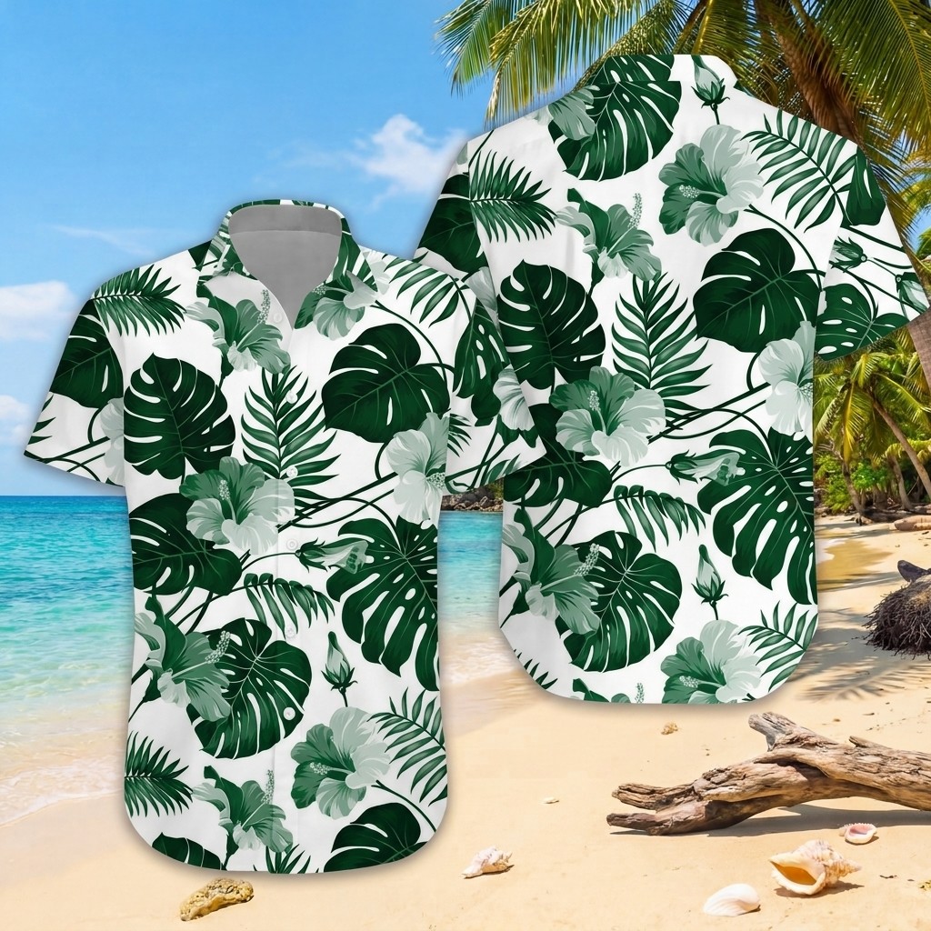 Hawaiian Shirt Green Leaf Tropical Button Down Shirt Gift For Friends#2