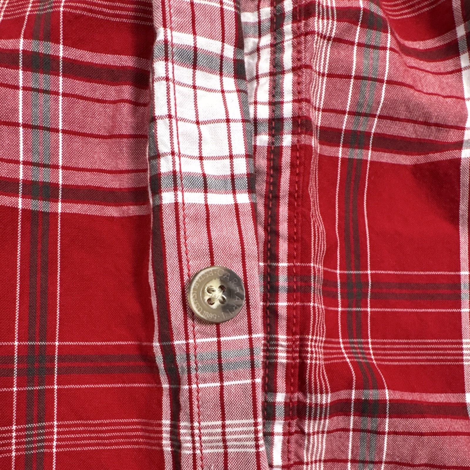 Carhartt Men’s L Regular Cotton Woven Plaid Red/White/Gray Shirt Pockets