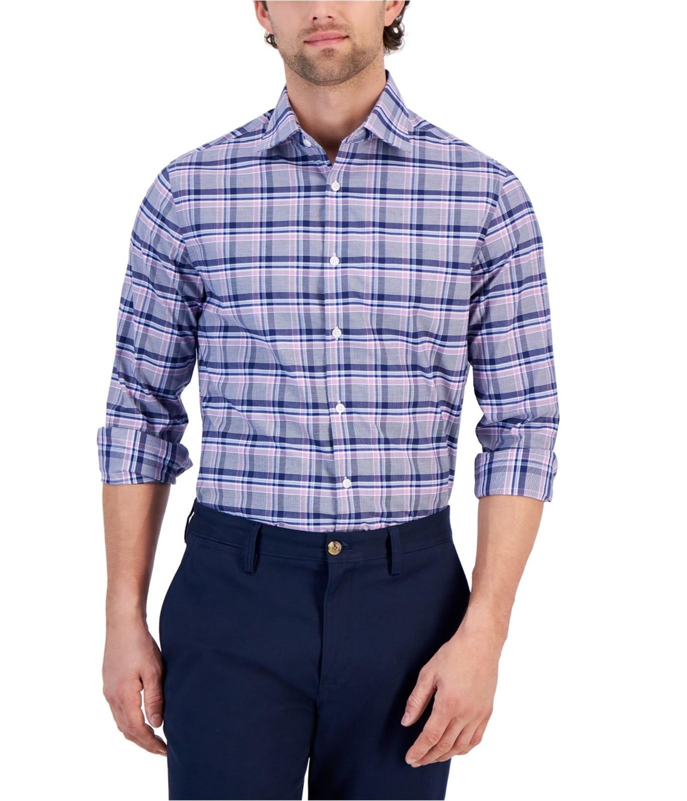 Michael Kors Mens Airsoft Plaid Button Down Dress Shirt
