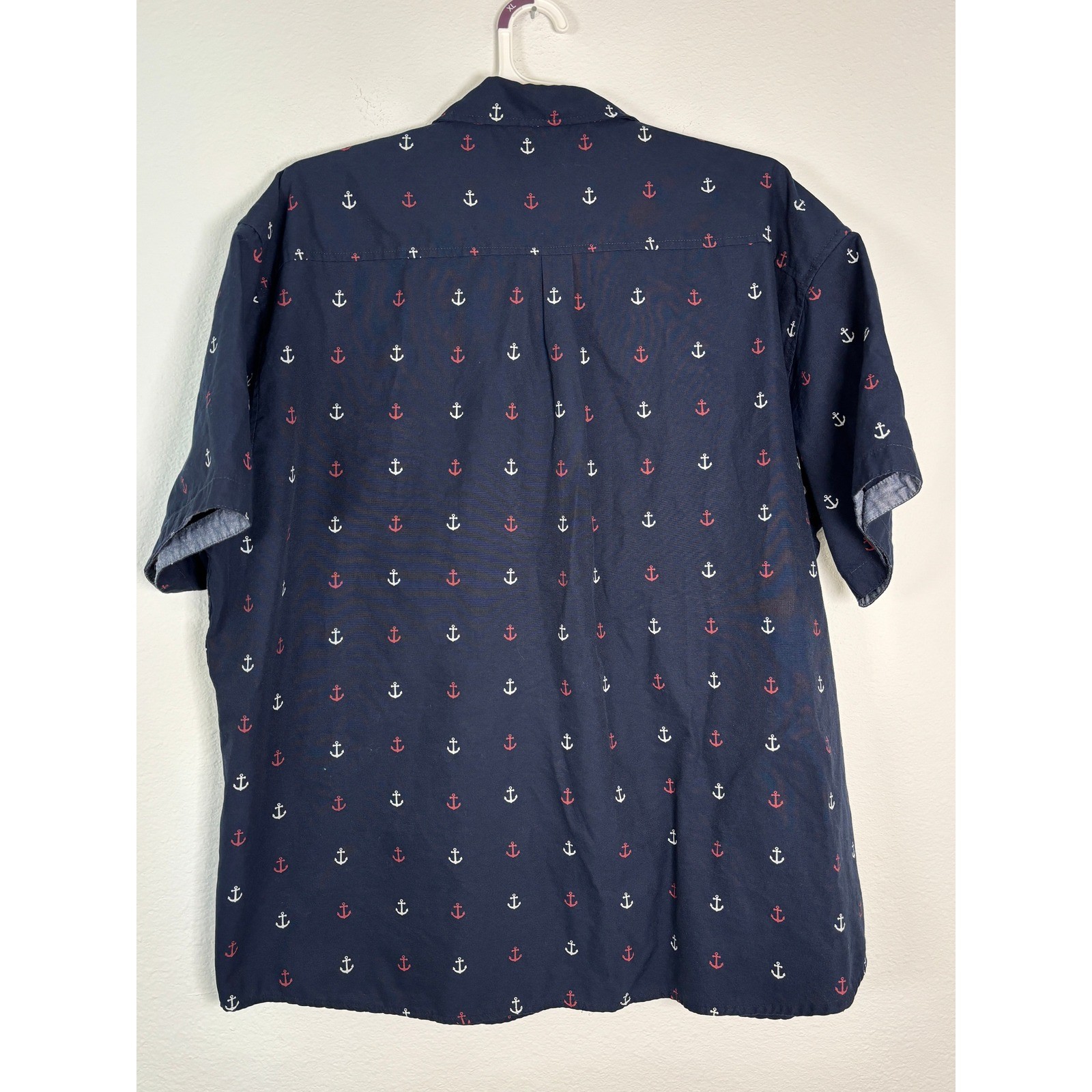 PD&C Mens 3X Short Sleeve Button Down Shirt Navy Blue Nautical Anchor Print