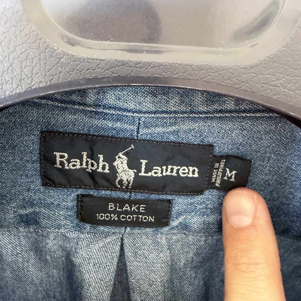 Vintage 90’s Ralph Lauren Polo Shirt Medium Blue Blake Denim Button Up Red Pony