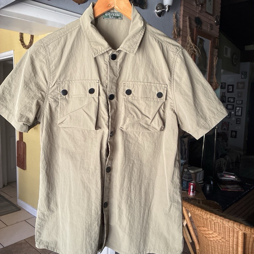 Giovanni Galli Beige Polyester Short Sleeve Button-Up Shirt S Pockets