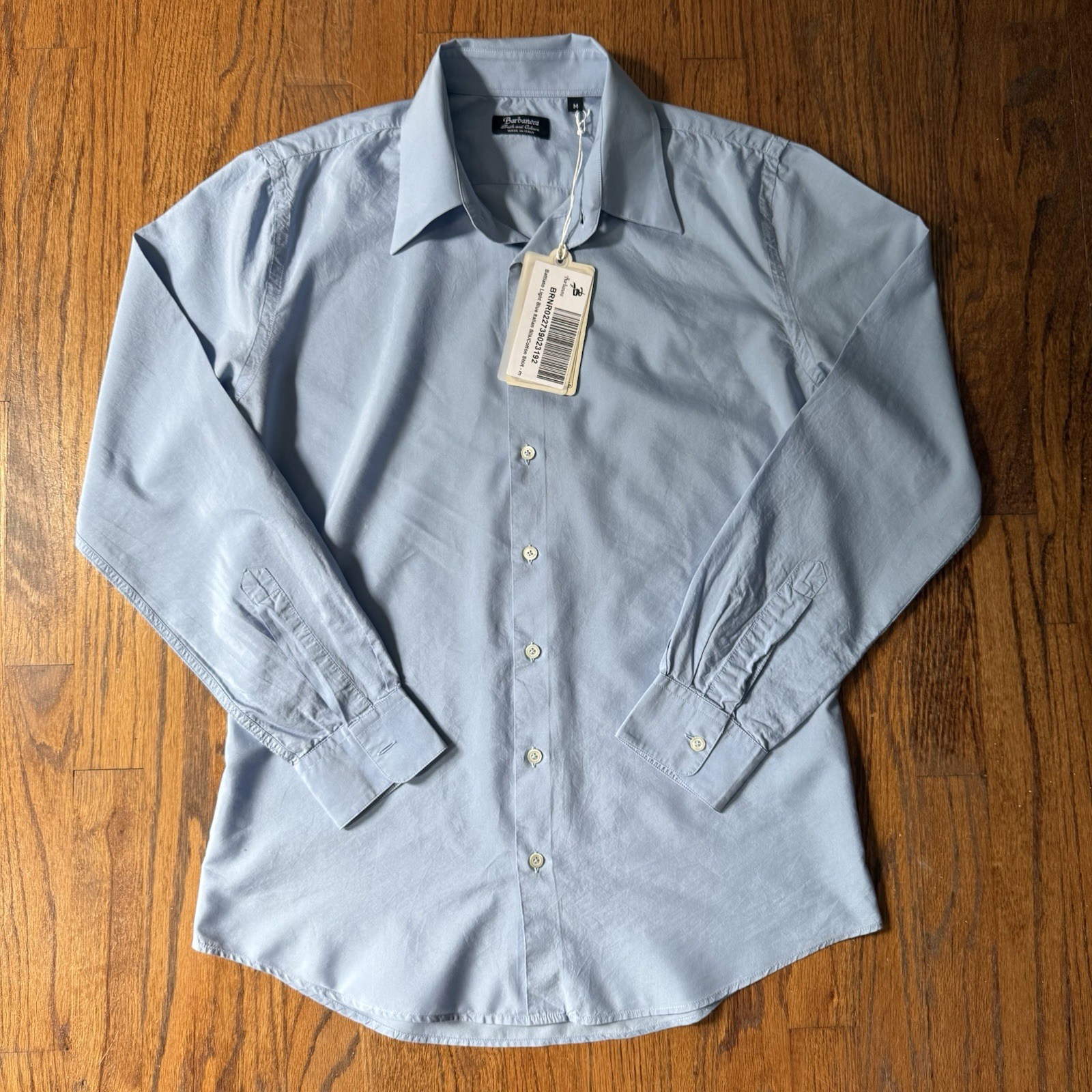 Barbanera Battiato Light Blue Italian Silk/Cotton Shirt Men’s Size Medium