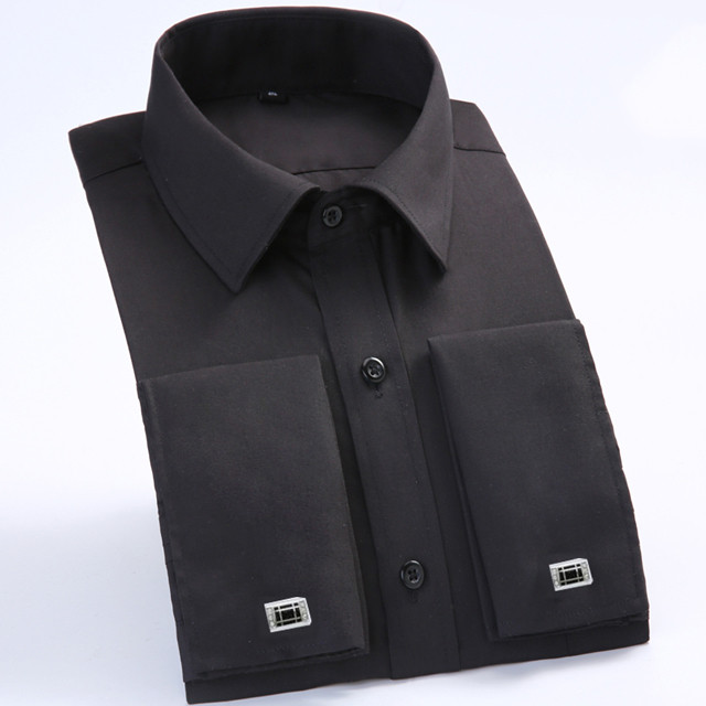 Mens Dress Shirts Luxury Casual Striped White Collar Camisas French Cuff Shirts