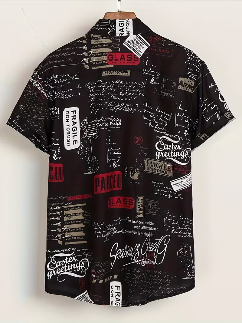 Casual Letter Print Hawaiian Shirt