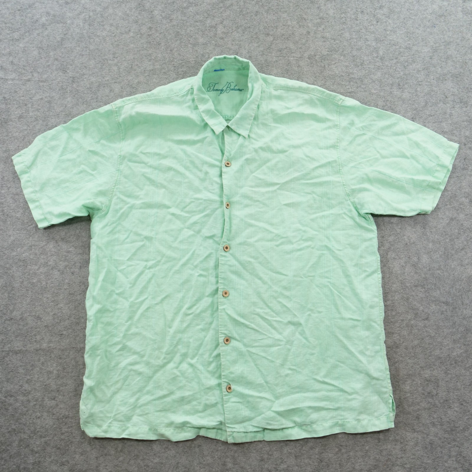 Tommy Bahama Shirt Extra Large Green Button Up Linen Short Sleeve Chambray